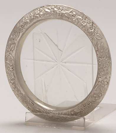 Repousse-Full Chased-Hand Chased Crystal Coaster with Sterling Rim