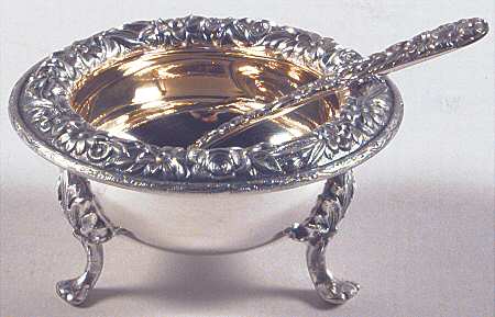Repousse-Full Chased-Hand Chased Sterling Open Salt and Spoon Individual