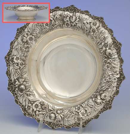 Repousse-Full Chased-Hand Chased 11" Footed Round Centerpiece No Frog