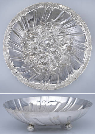 Repousse-Full Chased-Hand Chased Footed Sterling Berry Bowl