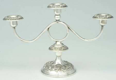Repousse-Full Chased-Hand Chased Weighted 3 Light Candelabra