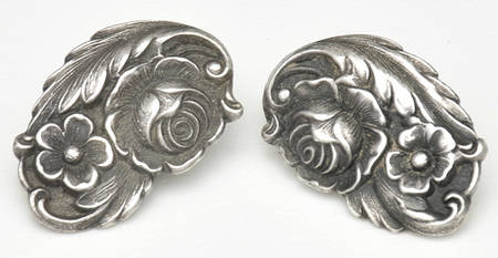 Repousse-Full Chased-Hand Chased Pair of Clip Back Earrings