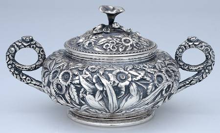 Repousse-Full Chased-Hand Chased Sugar Bowl with Lid
