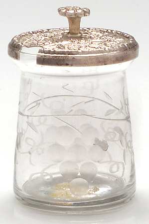 Repousse-Full Chased-Hand Chased Crystal Jam Jar & Silver Lid