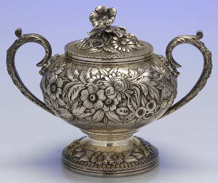 Repousse-Full Chased-Hand Chased Sugar Bowl with Lid