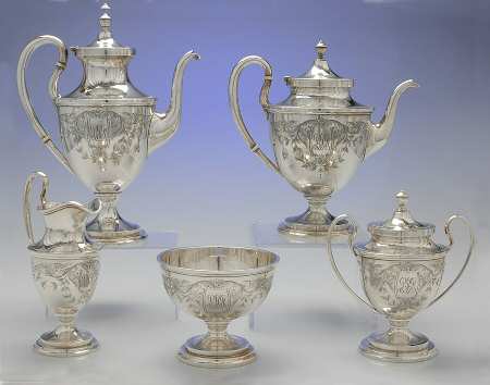 Mayflower (Sterling, Hollowware) 5 Piece Tea Set (SCP1, STP1, SCR1, SSU1, SWB1)