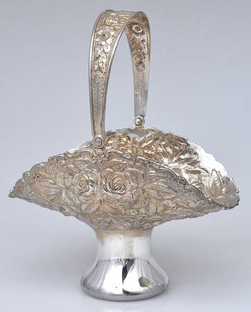 Stieff Rose (Sterling, 1892, Hollowware) 11" Oval Handled Pedestal Basket