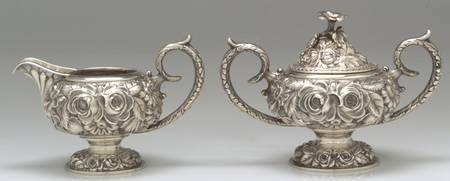 Stieff Rose (Sterling, 1892, Hollowware) Creamer & Sugar with Lid Set