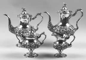 Stieff Rose (Sterling, 1892, Hollowware) 4 Piece Tea Set (SCP, STP, SCR, SSU)