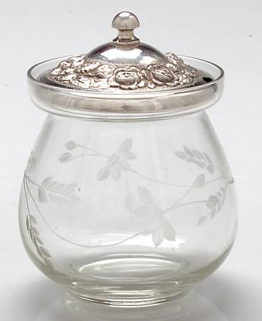 Stieff Rose (Sterling, 1892, Hollowware) Crystal Jam Jar & Silver Lid