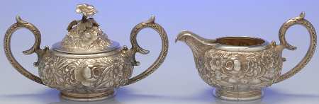 Stieff Rose (Sterling, 1892, Hollowware) Creamer & Sugar with Lid Set