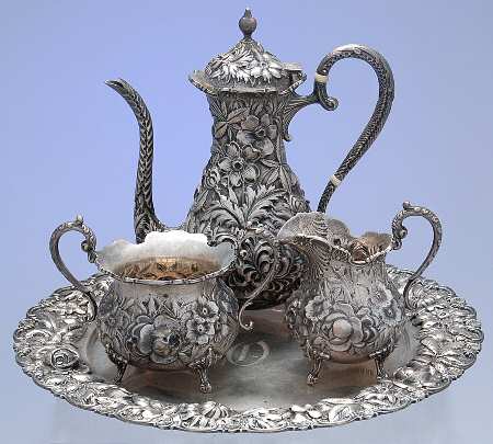 Stieff Rose (Sterling, 1892, Hollowware) 4 Piece Mini Tea Set (CPM1, CRM1,SUOM1, RT12M2)