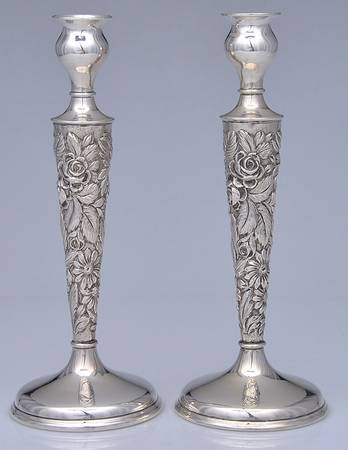 Stieff Rose (Sterling, 1892, Hollowware) Pair of 9" Weighted Candlesticks