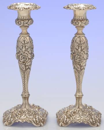 Stieff Rose (Sterling, 1892, Hollowware) Pair of 9" Weighted Candlesticks