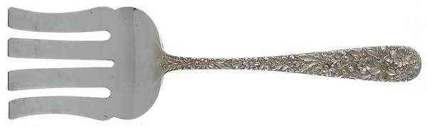 Repousse (Sterling, 1924, S.Kirk & Son, Inc.) Large Solid Asparagus Serving Fork
