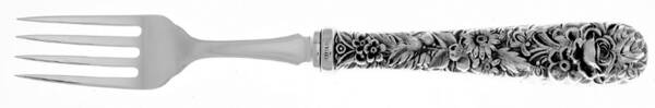 Repousse (Sterling, 1924, S.Kirk & Son, Inc.) Individual Fish Fork Hollow Handle Ind. Strl Tines