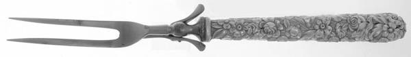 Repousse (Sterling, 1924, S.Kirk & Son, Inc.) Large Full Repousse Steak Carving Fork,StnlsBlade