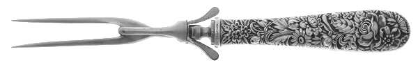 Repousse (Sterling, 1924, S.Kirk & Son, Inc.) Large Stainless-Prong Roast Carving Fork