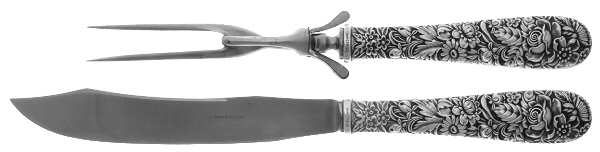 Repousse (Sterling, 1924, S.Kirk & Son, Inc.) Large 2-Piece Roast Carving Set with Stainless Blade