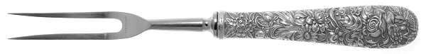 Repousse (Sterling, 1924, S.Kirk & Son, Inc.) Large Stainless-Prong Roast Carving Fork