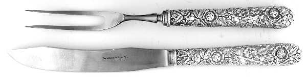 Repousse (Sterling, 1924, S.Kirk & Son, Inc.) 2 Pc Small Full Repousse Steak Carving Set,StnlBld