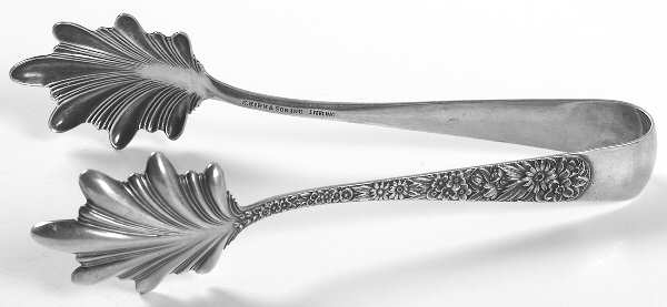 Repousse (Sterling, 1924, S.Kirk & Son, Inc.) Large Ice Serving Tongs with Bowl Tips by Kirk Stieff