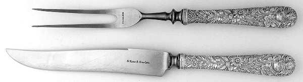 Repousse (Sterling, 1924, S.Kirk & Son, Inc.) Small 2-Piece Steak Carving Set w/Stainless Blade
