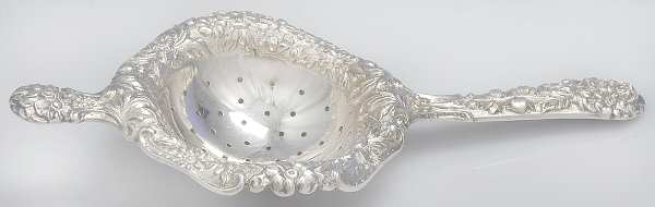 Repousse (Sterling, 1924, S.Kirk & Son, Inc.) Solid Individual Overcup Tea Strainer