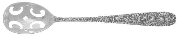 Repousse (Sterling, 1924, S.Kirk & Son, Inc.) Pierced Bowl Short Handle Olive Spoon by Kirk Stieff