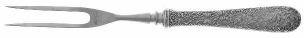 Repousse (Sterling, 1924, S.Kirk & Son, Inc.) Small Steak Carving Fork with Stainless Prongs by Kirk Stieff