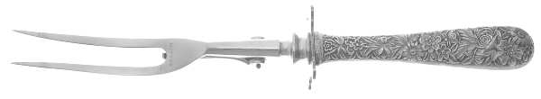 Repousse (Sterling, 1924, S.Kirk & Son, Inc.) Small Carving Fork Stainless Prong W/Sterling Guar