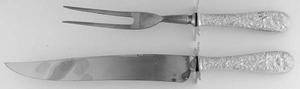 Repousse (Sterling, 1924, S.Kirk & Son, Inc.) Carving Set-2pc/Lg-Stnbl/Roast W/Sterling Guard