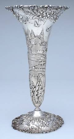 Repousse-Full Chsd-Landsc(925-1000) 12" Trumpet Vase