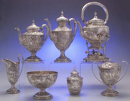 Repousse-Full Chsd-Landsc(925-1000) 7 Piece Tea Set (SCP, STP, SCR, SSU, SWB, SKES & TCAD)