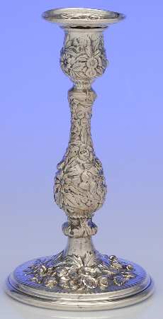 Repousse-Full Chased-Hand Chased Weighted Candlestick with Bobeche