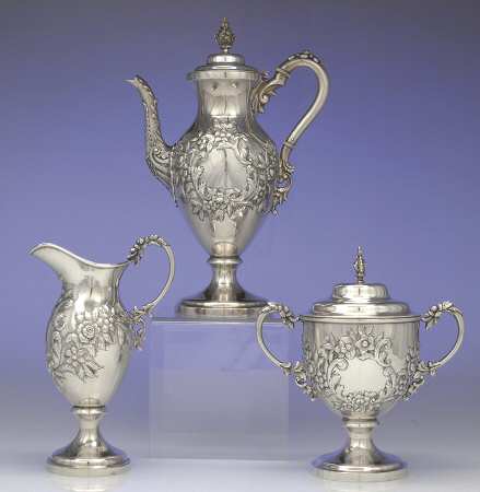 Repousse-Partial Chased-Flrl(1463, S.Kirk&SInc) 3-Piece Coffee Set with Coffee Pot