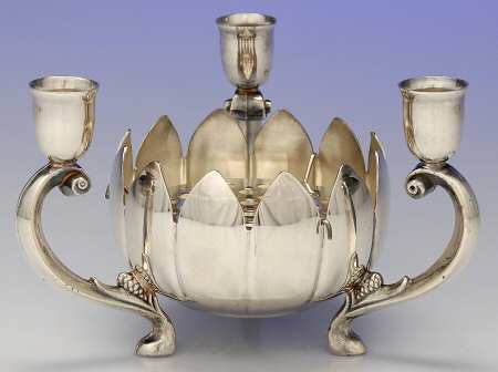 Silverplate Hollowware Silverplate Centerpiece with Floral Frog