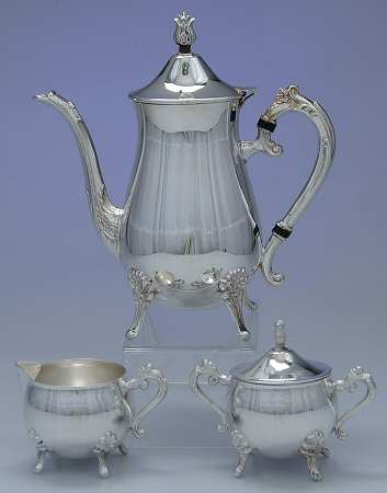 Silverplate Hollowware 3 Piece Tea Set by Leonard Silver Mfg Co