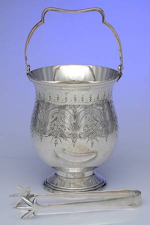 Silverplate Hollowware Ice Bucket W/Handle &Tongs