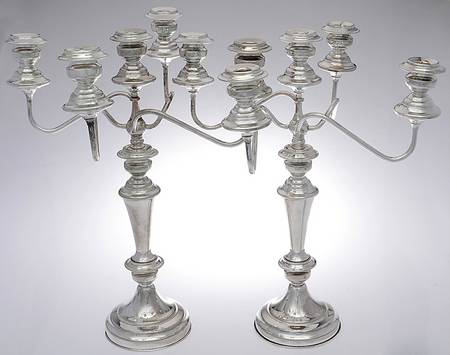 Silverplate Hollowware Pair of 5 Light 19" Candelabra