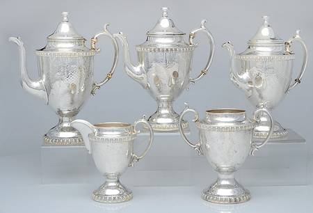Silverplate Hollowware 5 Pc Coffee Set (1 PCP, 2 PTP, 1 PCR, 1 PSUO)