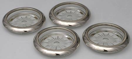Silverplate Hollowware Crystal Coaster with Silverplate Rim - Set of 4
