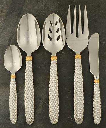 Golden Equestrian Braid (Stainless, Gold Accent) 5 Piece Hostess Set