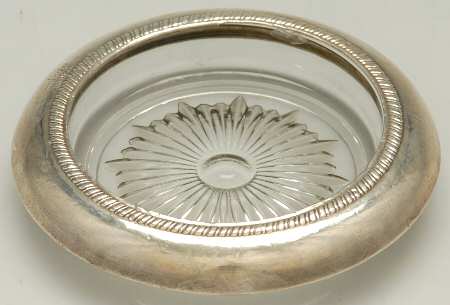 Sterling Hollowware Crystal Coaster with Sterling Rim by Saben Silversmith