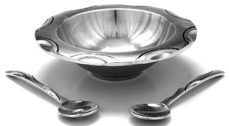 Scoop (Aluminum, Hollowware) 3 Piece Salad Set-13" Bowl, 2 Pc Salad Set