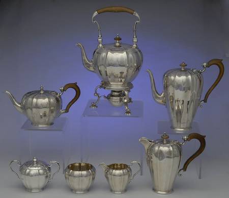 LNC5 (Sterling, Hollowware) 7 Piece Tea Set (SCP, STP, SCR, SSU, SWB, SKES & CHP)