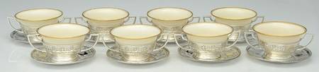 Adam (Sterling, Hollowware) Bouillon Cup w/Lenox Liner & Underplate - Set of 8