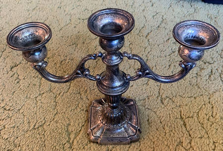 44 (Sterling, Hollowware) 3 Light Weighted Candelabra by Mueck-Cary