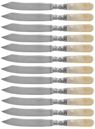Pearl Handle Flatware 1 (Sterling) Set of 12 Indiv. Fruit Knives w/Silverplate Blades by Medford Cutlery