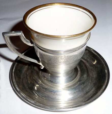 Sterling Hollowware Demitasse Cup and Saucer with Lenox Liner by Moore & Hofman